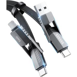 Onylin USB C Cable, [Baab Series] 4 in 1 100W USB C to USB C Cable 5ft Flat Nylon Braided Fast Charging Cord with Data Transfer Combo L/Type C/USB A Port for iPhone iPad MacBook