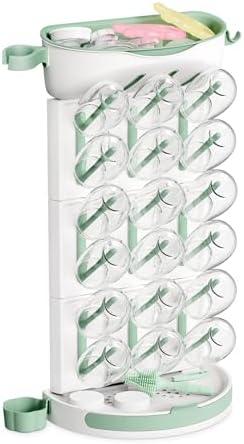 Momcozy DIY Larger Bottle Drying Rack for 18 Bottles, Space Saving Countertop Vertical Rack with Brushes Holder, Detachable Travel Bottle Rack for Baby Accessories & Pump Parts .Without 1 hook