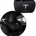 Car Headrest Neck Pillow Support Memory Foam Ergonomic Design Accessory for Driving Seat Fatigue Relief Compatible with Model S X 3 Y & Cybertruck - 1 Piece (A. Black Ver. 2)