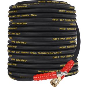 Biswing Pressure Washer Hose 50FT with 3/8 Inch Quick Connect, High Tensile Wire Braided Power Washer Hose, Kink Proof Extension Hose for Cars Floors Swimming Pool Washing, 4000 PSI