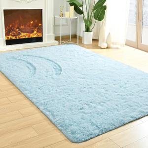 Merelax Soft Modern Indoor Shaggy Area Rug for Bedroom Livingroom Dorm Kids Room Home Decorative, Non-Slip Plush Fluffy Furry Fur Rugs Comfy Nursery Accent Floor Carpet 5x8 Feet, Baby Blue