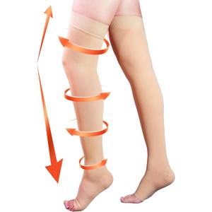 20-30 mmHg Compression Stockings for Women & Men, Thigh High Compression Socks Open Toe, Silicone Dot Band, XXL