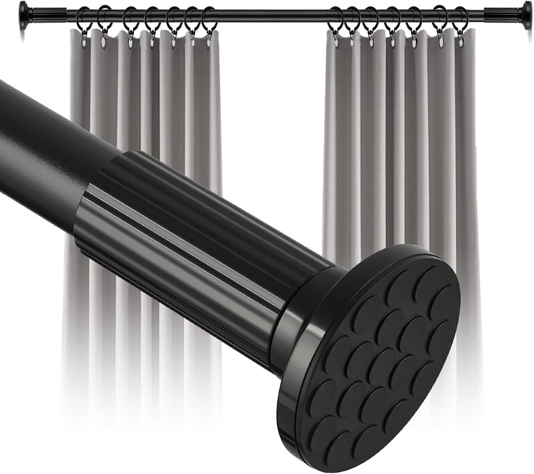 Tension Curtain Rod No Drilling 51168In (14Ft), Outdoor Curtain Rods for Patio Windows, Extra Long Adjustable Curtain Rod,Shower Curtain Rod for Bathroom,Heavy Duty Tension Rod Renter Friendly, Black