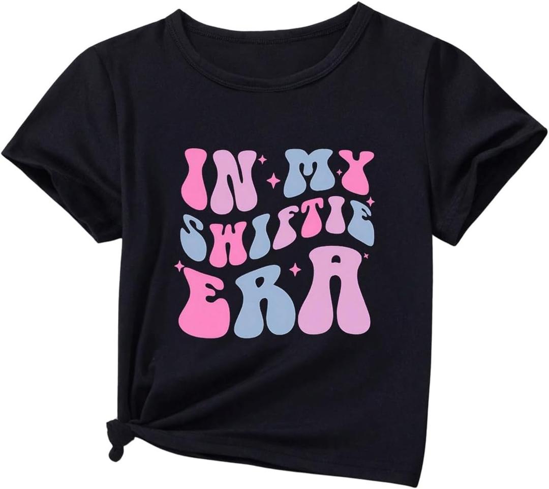SOLY HUX Toddler Girl's Letter Print T Shirt Short Sleeve Round Neck Summer Graphic Tees Tops Black Letter, 10-11Y