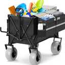 Beach Wagon with Big Wheels for Sand - 450lbs Load Heavy Duty Wagons Carts Foldable with 9" All Terrain Inflatable Tires, Collapsible Beach Cart for Grocery Shopping Garden Sports Camping Outdoor, Black