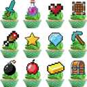 Birthday Cupcake Toppers Set,24pcs Party Supplies for Kids Boys Video Game Birthday Cake Decorations