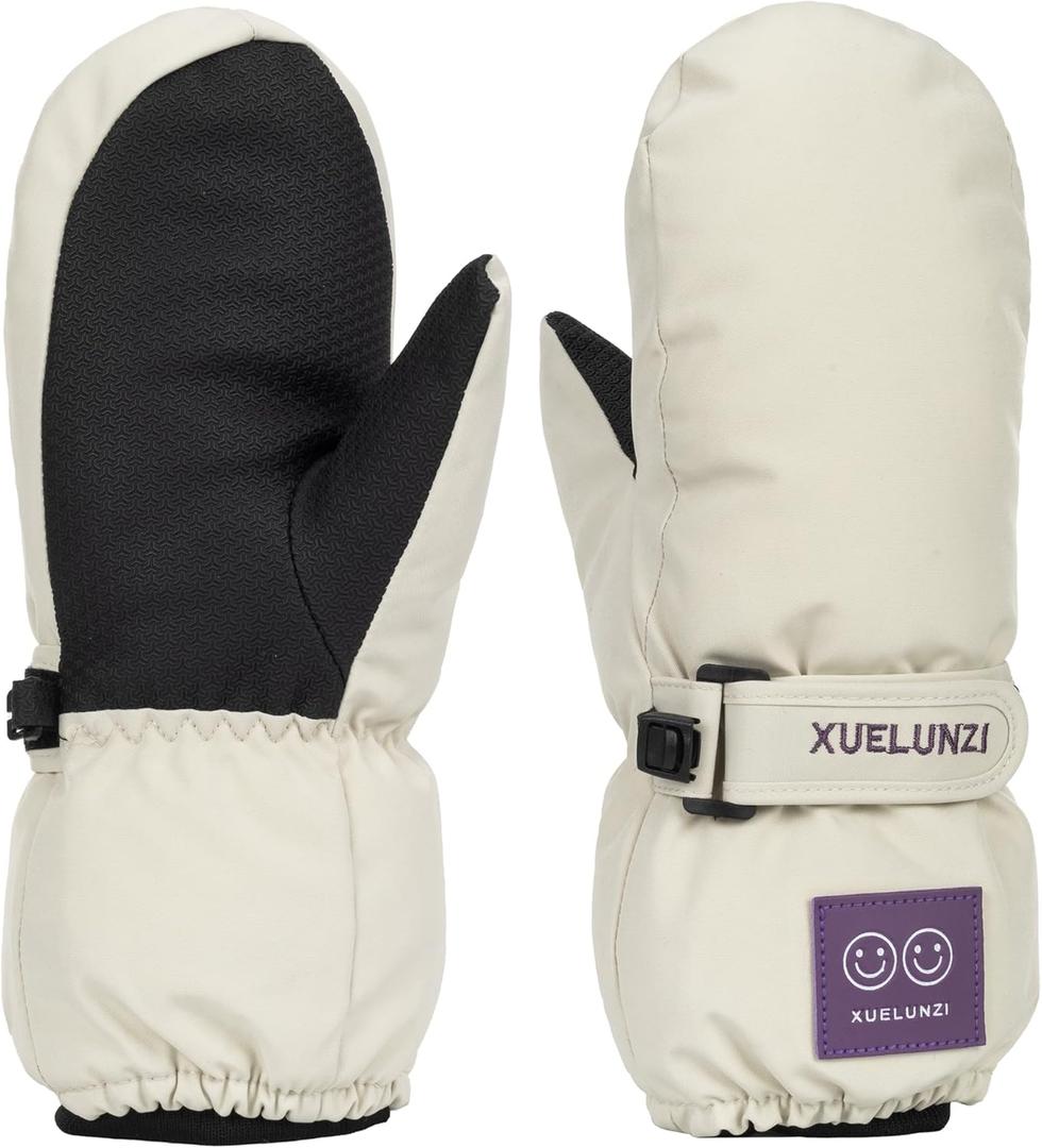 Kids Winter-Mittens Boys Girls Warm Snow Gloves Cold Weather Windproof Ski Mittens for Outdoor(for 6-12 Yrs) (Beige)