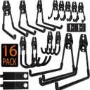 KOFANI Steel Garage Storage Hooks - 16 Pack Anti-Slip Coating, Heavy Duty Wall Mount Hooks for Hanging Bike, Ladder, Garden Tools (Black)