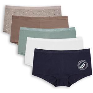 Nautica Women's Cotton Boyshort Underwear Set, 5-Pack (X-Large, Nocturnal Navy/White/Blue Sage/Volcano Ash/Nt Blue Dot)