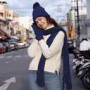 MissShorthair Womens Beanie Winter Hats 3 in 1 Knit Warm Hat Gloves and Scarf Set Women Scarves for Cold Weather (Blue)