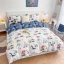 DJY Dinosaur Kids Duvet Cover Set Full Size, 100% Cotton Dino Truck Car Bedding Set for Boys Girls, 3 Pieces Reversible Dinosaur Comforter Cover Set, 1 Duvet Cover+2 Pillowcases, No Comforter