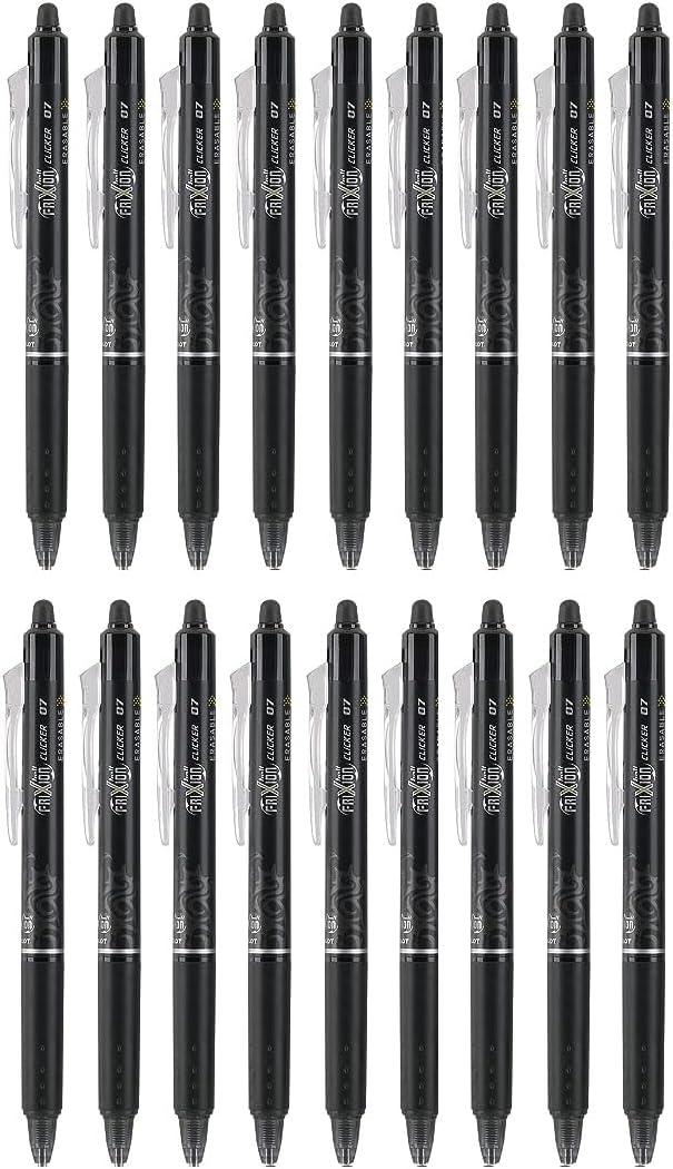 PILOT FriXion Clicker Erasable Pens, Refillable & Retractable Gel Ink Pens, Fine Point 0.7 mm, Black Ink, 18-Pack - Ideal for School, Journaling, & Office Writing