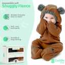 Cuddle Club Fleece Baby Bunting Bodysuit with Hood, Convertible Mittens & Booties, Car Seat Friendly, Soft & Warm, Easy Zip (2T, Bear - Black & Brown (2 Pack))