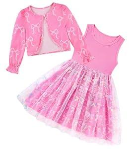 grehava Toddler Girl Dress and Cardigan Set 3Y Light Pink Girl Dress with Bow Print and Ruffle Cardigan 3T Dresses for Toddler Girls Tea Party
