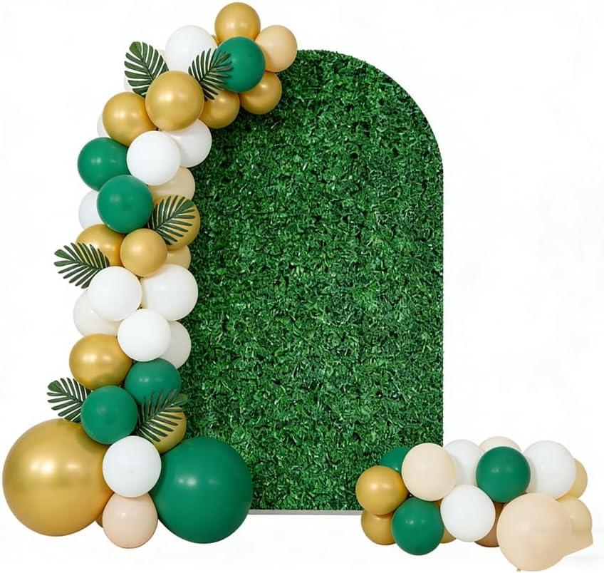 Green Leaves Wall Arched Stretchy Fabric Covers Double-Sided Arched Backdrop Stand Covers Chiara Backdrops for Wild Birthday Junlge Safari Parties Props 3x6ft GX-414