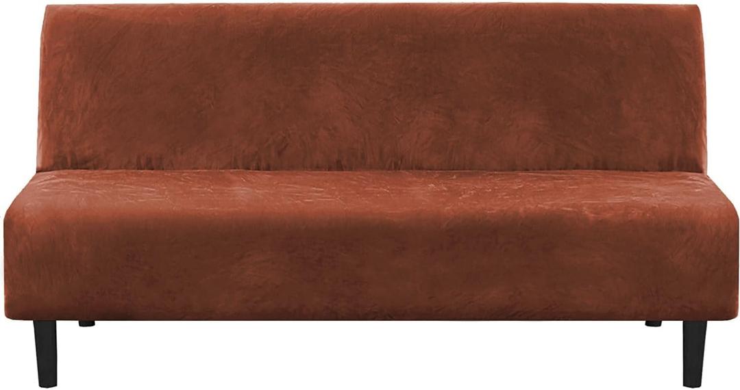 H.VERSAILTEX Real Velvet Futon Cover Armless Sofa Covers Sofa Bed Covers Stretch Futon Couch Cover Sofa Slipcover Furniture Protector Thick Soft Cozy Velvet Fabric Form Fitted Stay in Place, Rust
