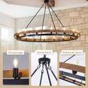 Wellmet Extra Large Rustic Chandelier, Wood Painted Pendant Light, 16-Light Farmhouse Wagon Wheel Chandelier for Living Room, Dining Room, Bedroom, Corridor, Hallway, Entryway, Size: 60''L