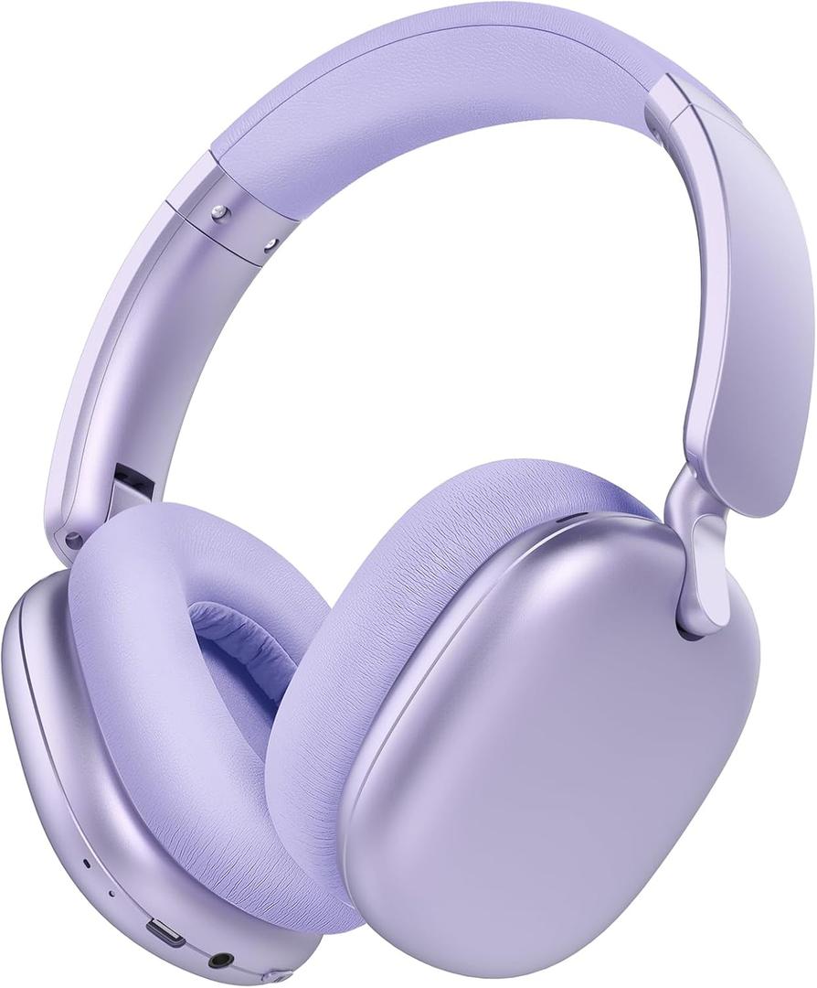 RORSOU C6 Active Noise Cancelling Headphones, Wireless Over Ear Bluetooth Headphones, 60H Playtime, Lightweight Folding Deep Bass Comfort Fit Ear Cups Headset with Mic for iPad/Travel/PC/Home Purple