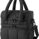 BAGSMART Lunch Bag Women, Double Deck Insulated Lunch Box, Quilted Puffer Lunch Tote, Leakproof, Durable & Reusable Large Lunch Cooler For Work Picnic Travel Meal Prep, Black