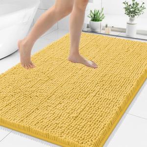Smiry Luxury Chenille Bathroom Rugs 40x32, Extra Soft and Absorbent Shaggy Bath Mat, Machine Washable, Non-Slip Plush Carpet Runner for Tub, Shower, and Floor, Home Decor Accessories, Yellow