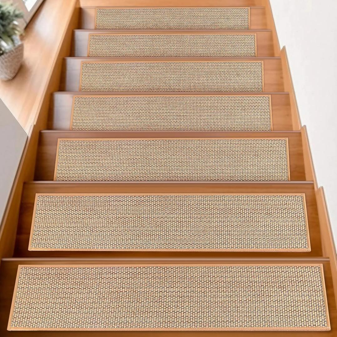 Stair Treads for Wooden Steps Indoor, 8" X 30" (15 in Pack) Stair Treads Non Slip, Machine Washable for Kids Elders and Pets,Beige
