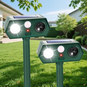 2025 Deer Cat Squirrel Rabbit Repellent Outdoor Solar Ultrasonic Animal Repeller Waterproof Dog Deterrent with Flash Light Motion Sensor to Keep Skunk Coyote Raccoon Rodent Possum Out of Garden, Pack of 2