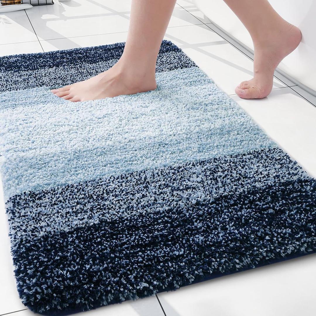 Arotive Microfiber Bathroom Rugs, Shaggy Soft and Absorbent Bath Rug, Non-Slip, Thick Plush Machine Washable Dry Bath Mats for Bathroom, Tub and Shower, 24x16, Dark Blue, Rectangular
