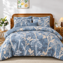 Anibedding 8Pieces King Size Comforter Set, Blue Watercolor Floral Queen Size Bed in a Bag Comforter Set with Pillowcase, Sheets for All Season