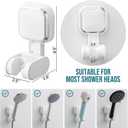 TAILI Shower Head Holder Suction, Handheld Shower Head Bracket, Height Angle Adjustable Wall Mounted, Bathroom Showerhead Holder Removable No Drilling Waterproof, Square Suction Cup, White