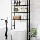 4-Tier Over The Toilet Storage Rack, Bathroom Organizer with One-Piece Metal Mesh Shelves, Over Toilet Shelf with Adjustable Feet & Anti-Tip Kit, Space-Saving Bathroom Storage, Black, 9.4"D x 24.4"W x 68.5"H