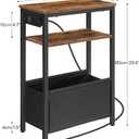 HOOBRO Small Narrow Side Table, Skinny End Table with Charging Station, Extra Slim Nightstand with Storage for Small Spaces, Thin End Table for Living Room, Rustic Brown and Black BF125UBZ01