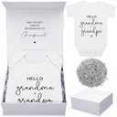 4 Pcs Pregnancy Announcement for Grandparents, Hello Grandpa Grandma Baby Bodysuit, Hello Grandparents Pregnancy Reveal Card Baby Reveal Gift Box Baby Announcement Gifts Set for Grandparents