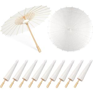 HEYTIMI 9 Pack 33 Inch White Paper Umbrellas Vintage Chinese Japanese Parasol Oiled DIY Painting Craft Decorative Umbrellas for Weddings Photography Bridal Showers Party Decor
