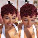 Short Pixie Cut Human Hair Wigs For Black Women Curly Glueless Wigs With Bangs 99J Color Full Machine Made 3Short Curly Glueless Human Hair Wig Wear and Go