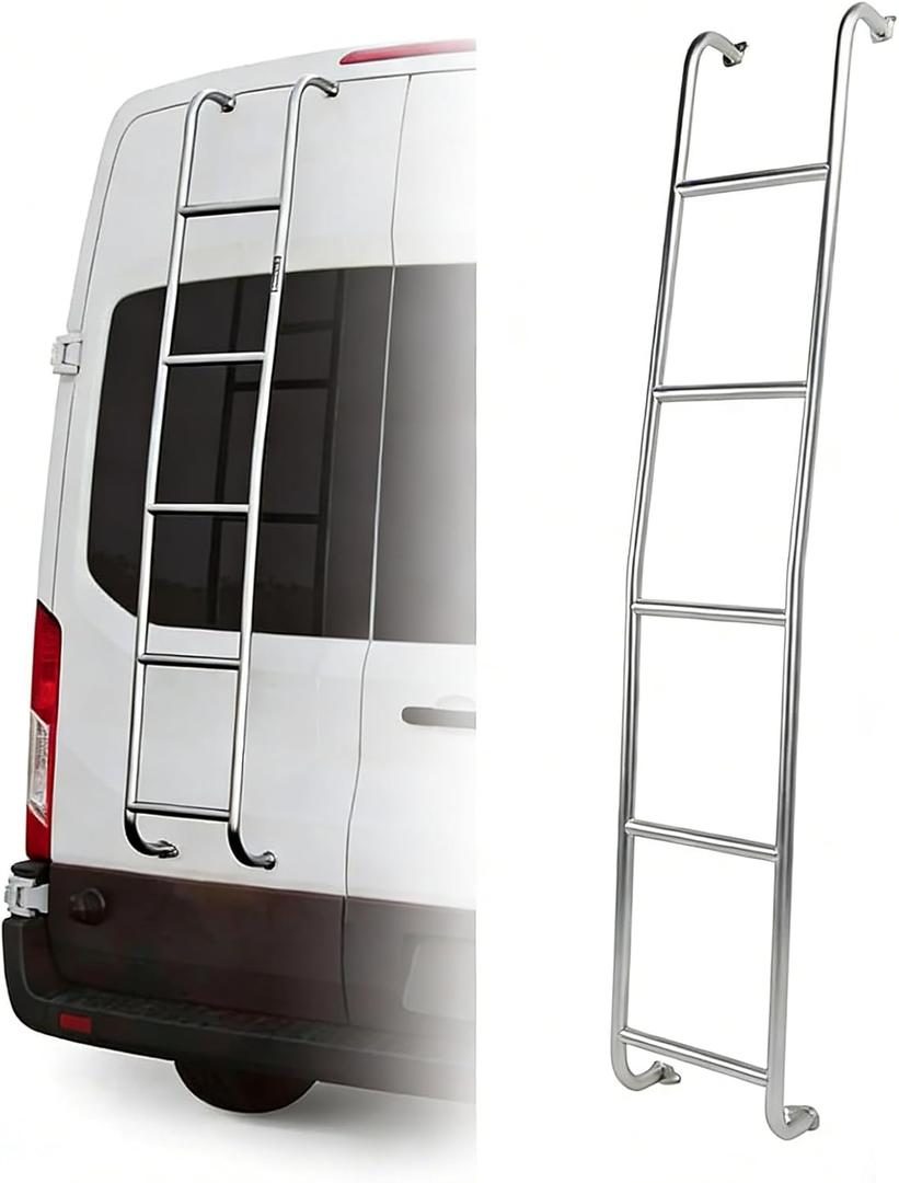 4-Step Van Ladder Stainless Steel Rear Tailgate Step Ladder for Ford Transit Medium Roof Van 2014-2022 2023 2024 2025 093TM, Electro-Polished Finish, 61 Inch Medium Roof
