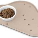 Ptlom Dog Food Mat Anti-Slip Dog Bowl Mats for Food and Water, Waterproof Pet Placemat Prevent Messy Spills to Floor, High-Lips Puppy Feeding Trays for Small Medium Large Dogs Cats, Silicone, Taupe (18.8"L x 11.7"W)