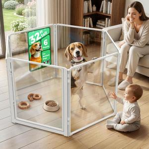 FXW AuraSpace Pro Clear Acrylic Indoor Dog Playpen, 32" H, 6 Panels