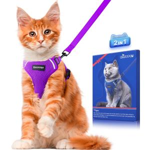 Halypet Cat Harness and Leash Set [ MAX Safety Third Generation ] Escape Proof Soft Adjustable Cat Leash Breathable Comfortable Vest Easy to Wear Kitten Harness for Outdoor Walking Purple Small (Small (7-12lb))