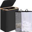 efluky Double Laundry Hamper with Lid, Divided Laundry Hamper with Removable Bags, 2 Section Dirty Clothes Basket with Handles for Bathroom, Bedroom & Laundry Room, 160L Black
