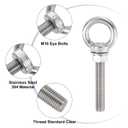 uxcell Threaded Eye Bolts, 5Set M16x100mm - 304 Stainless Steel Eye Bolts with Nuts Washers, Marine Grade Machinery Shoulder Lifting Ring Eye Bolt (Silver)