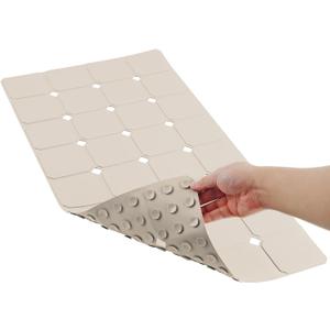 Bathtub Mat Non Slip 15" x 28" Silicone Foldable Tub Mat with Strong Suction Cups & Large Drain Holes, Durable & Eco-Friendly, for Smooth Surfaces, Ideal for Seniors, Adults Beige