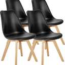 OLIXIS Dining Chairs Set of 4 Kitchen Mid Century Modern Chairs with Wood Legs and PU Leather Cushion for Living Room Bedroom Outdoor Lounge, Black. 