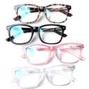 4-Pack Blue Light Blocking Reading Glasses Women Men,Spring Hinge Computer Readers,Anti UV Ray Square Nerd Eyeglasses (Mixed Color, 2.50, Diopters)