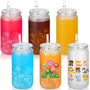 Blushtier 6 Pack Acrylic Mason Jars with Lids and Straws 16 oz Drinking Plastic Tumbler with Straw Iced Coffee Cups Water Bottles Mugs for Wedding Party Favor Milk Beer Juice Beverage (Opaque White)
