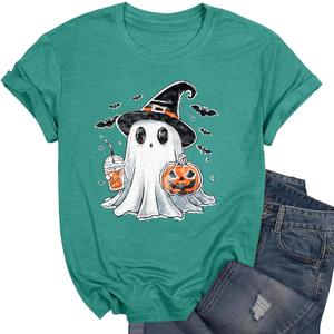 Women's Floral T-Shirts Graphic Loose Tees Sunflower Graphic Summer Short Sleeve Boho Casual Tops (Medium, Hallowen-d)