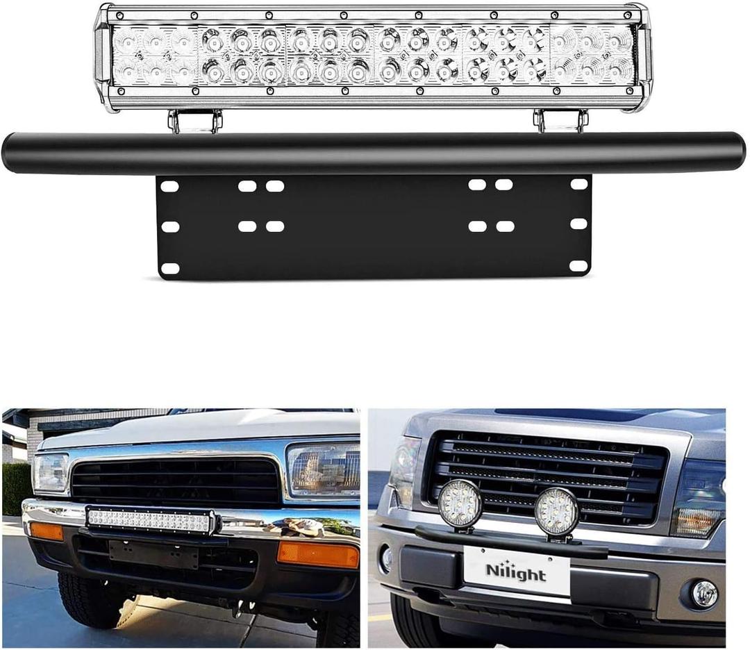 Nilight - 90021B Light Bar Mounting Bracket Front License Plate Frame Bracket Holder for Off-Road Lights LED Work Lamps, Black