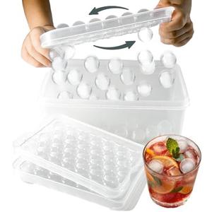 Premium Durable Round Ice Ball Maker Mold - 3 Trays w/Ice Bucket & Scoop (96 Spheres) - Stackable Plastic Ice Ball Maker for Cocktails & Water Bottles  Ultimate Ice Mold for Cool Ice Drinks - Clear