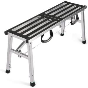 Folding Work Platform 39"(L) x12(W) Height Adjustment 19-27"(H) Portable Steel Step Ladder Stool for Home, Office, Workshop and Garage, Maximum Load 400lbs