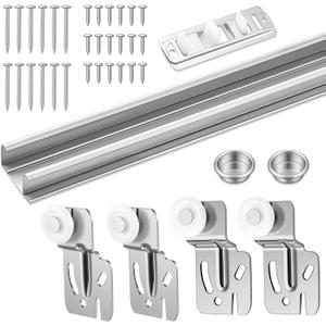 Therwen 1 Pcs 72 Inch By-Pass Closet Track Kit, Sliding Door Track Hardware Set, Galvanized Brass-Plated Pulls Used to Hang By-Passing Bifold Door Cabinet Panels Sliding Closet Replacement