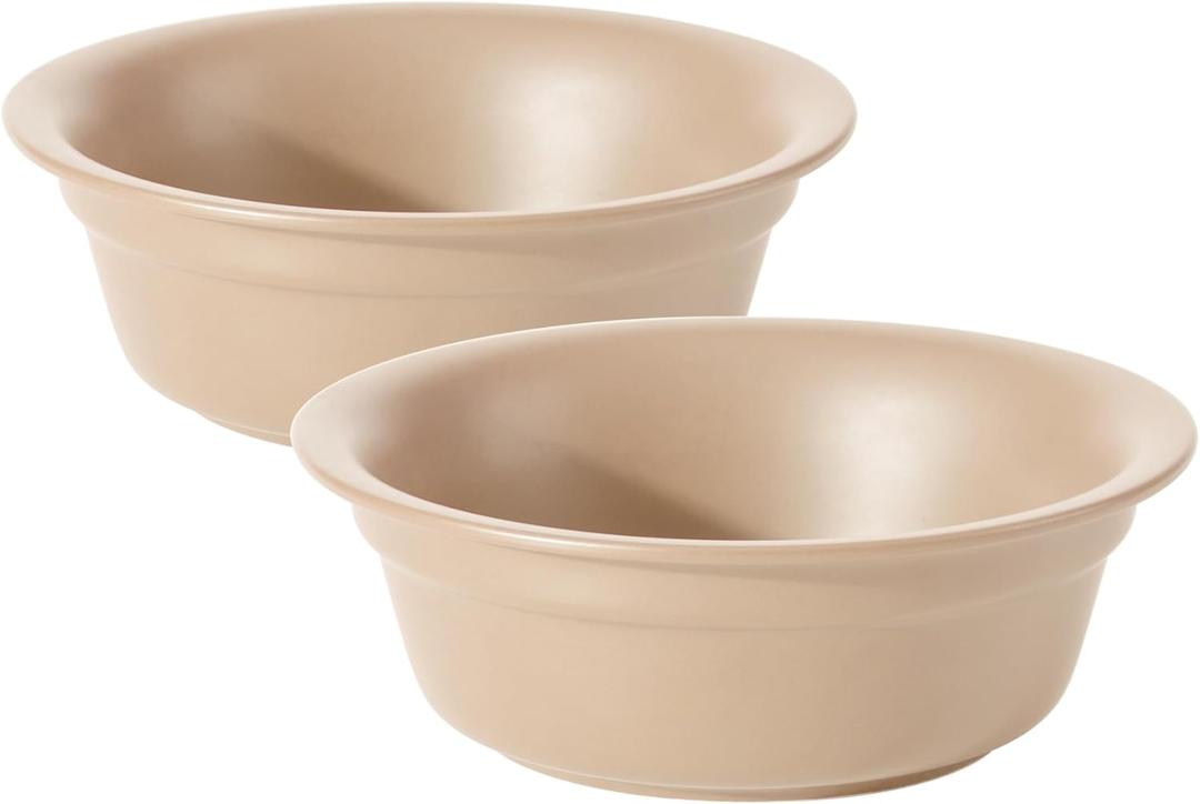 Ceramic 7.1inch Set of 2 Dog Bowls for Medium Dogs, 2pcs Basic 2.5 Cup Food or 24 oz Water Dishes for Replacement, Wide Opening Rounded Edge(2 Bowls, Oat Beige)